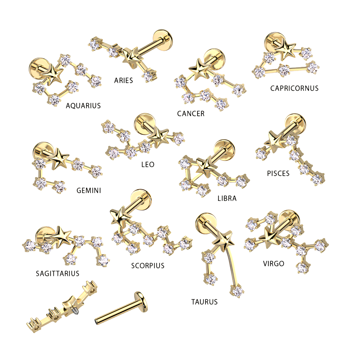 Golden Starsign Flatback Stud