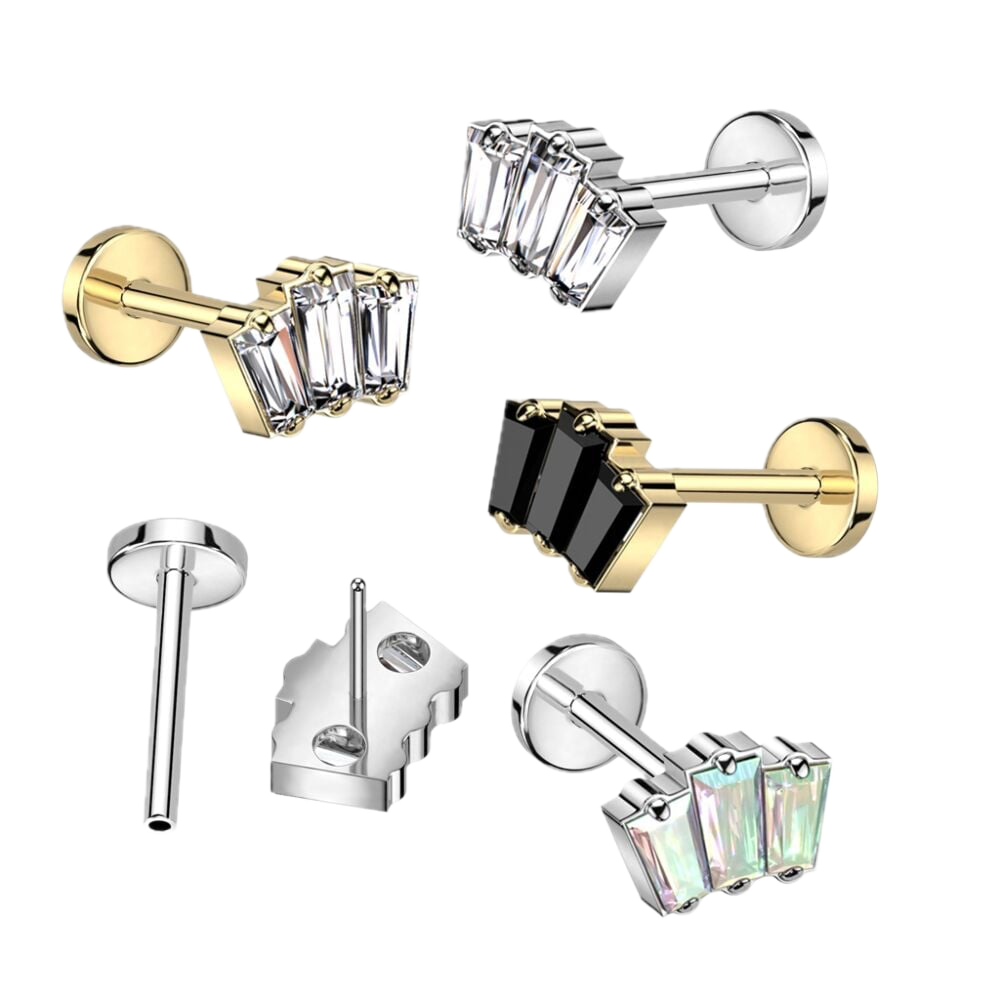 Baguette Trio Titanium Flatback Stud