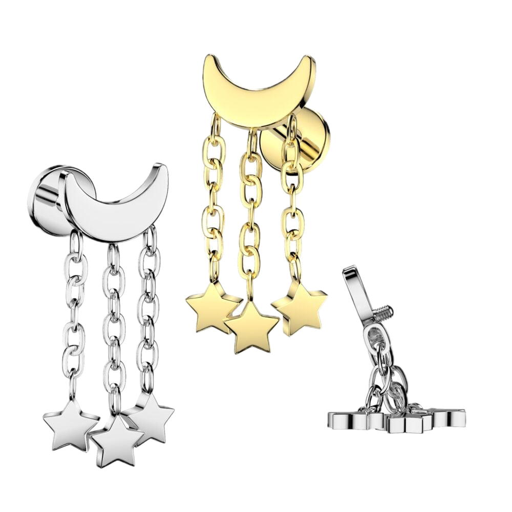 Moon and Stars Titanium Flatback Stud