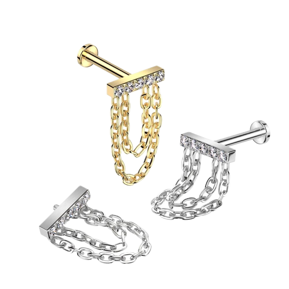 Twin Chain Titanium Flatback Stud